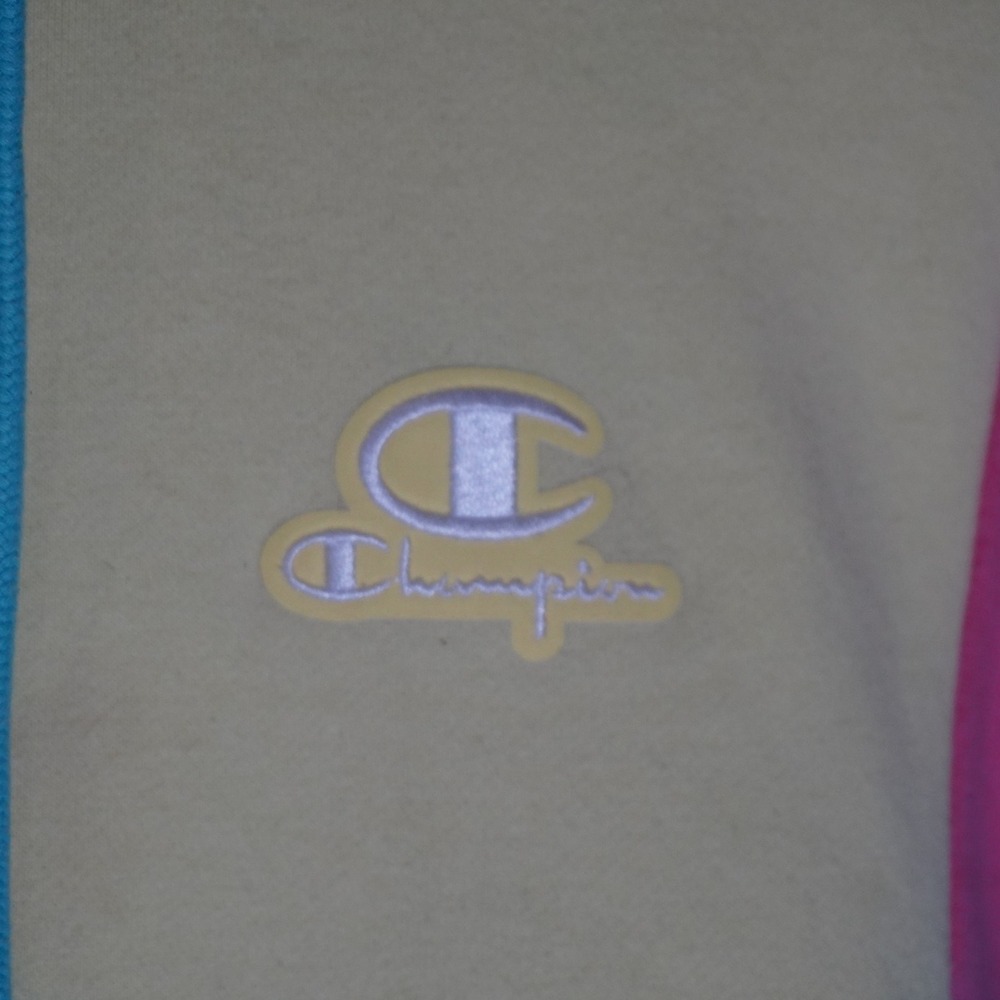 Champion Classic Fleece Pullover Hoodie Small Color Block Pink Yellow Blue - Picture 6 of 9